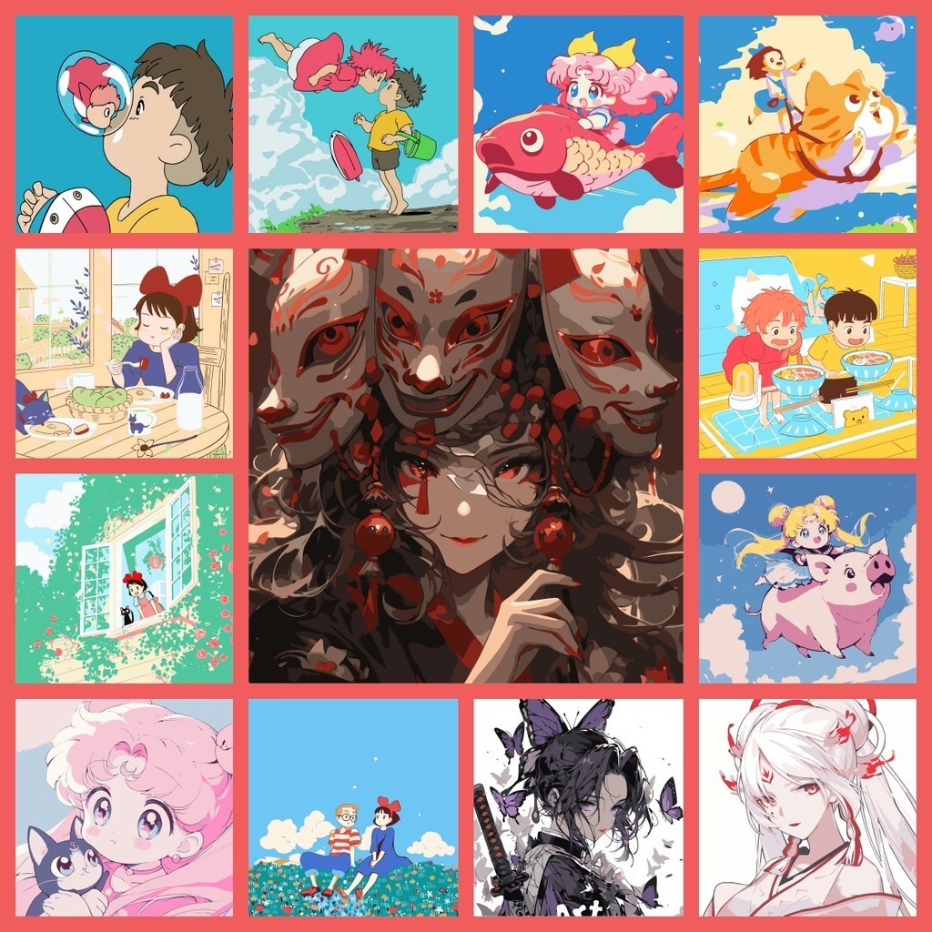 20*20 30*30 40*40ซม. DIY ภาพวาดสีน้ํามัน/PBN/ระบายสีโดยตัวเลข/ผ้าใบมืออาชีพและสิ่งแวดล้อม สีที่เป็นมิตรกับสิ่งแวดล้อม/ Kiki/Ponyo/Sailor Moon