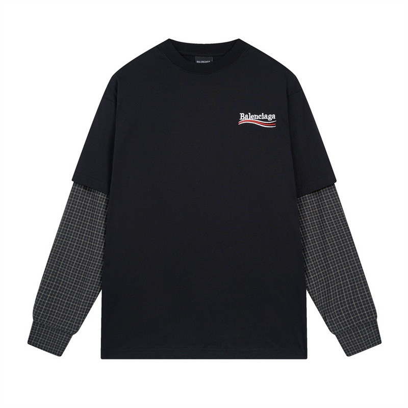 High-end Trend 8ale2a6 ผู้ชายและผู้หญิงผ้าฝ้ายแขนยาวเสื้อยืด Cola Sea Wave เย็บปักถักร้อยเย็บ All-Match ฐานเสื้อPullover Top Unisex