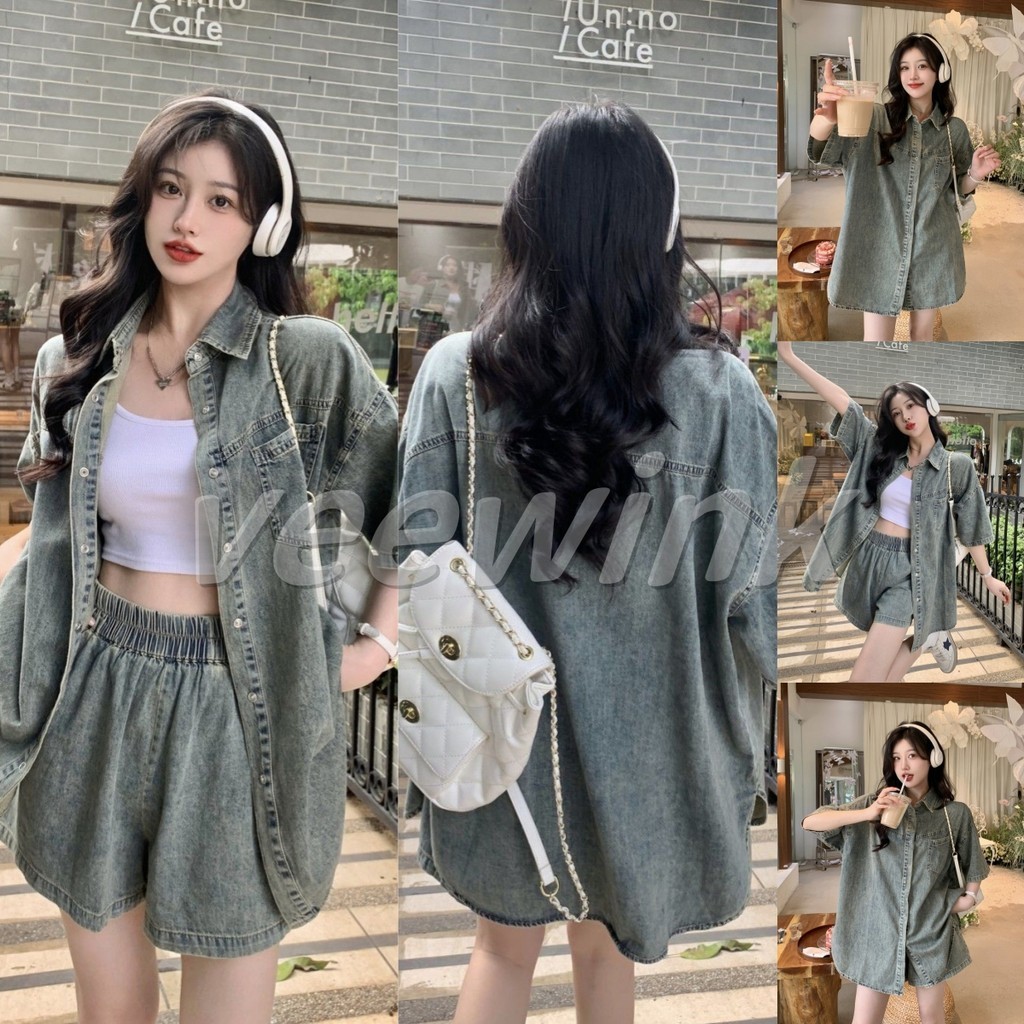 Veewink พร้อมส่งจากกทม เสื้อแจ๊คเก็ตยีนส์แฟชั่น สไตล์เกาหลี โอเวอร์ไซส์เกาหลี ทรงใหญ่  กระดุมหน้า S-XL