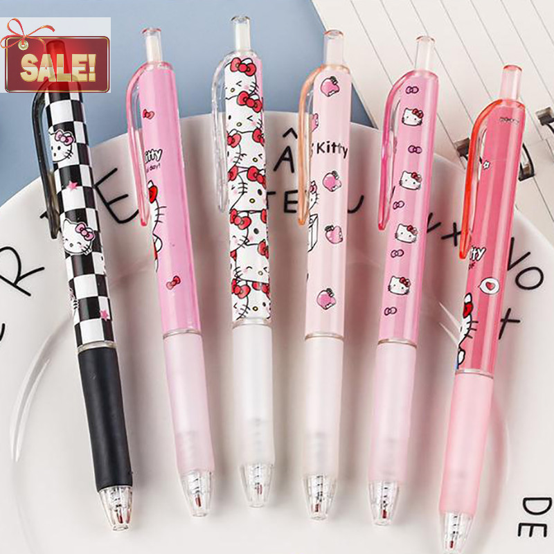 Bl 6 ชิ้น Kawaii Sanrio ปากกาเจลน่ารัก Hello Kitty My Melody Kuromi การ์ตูน ST แห้งเร็วสีดํา 0.5 มม.กดปากกาลูกลื่นการเรียนรู้เครื่องเขียนของขวัญ A