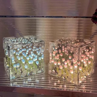 โคมไฟแก้วทิวลิป LED ทิวลิปไฟกลางคืน โคมไฟตกแต่งดอกทิวลิป โคมไฟห้องนอน ทําด้วยมือDIY ของขวัญวันเกิด