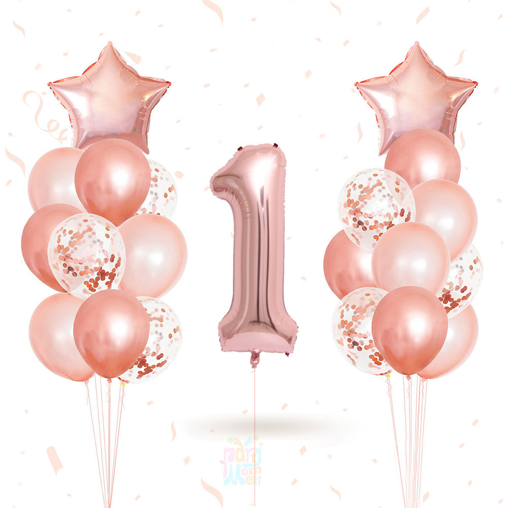 24 ชิ้น Rose Gold จํานวนบอลลูนชุด Metallic Rosegold Confetti บอลลูนสําหรับสาววันเกิดตกแต่งอุปกรณ์