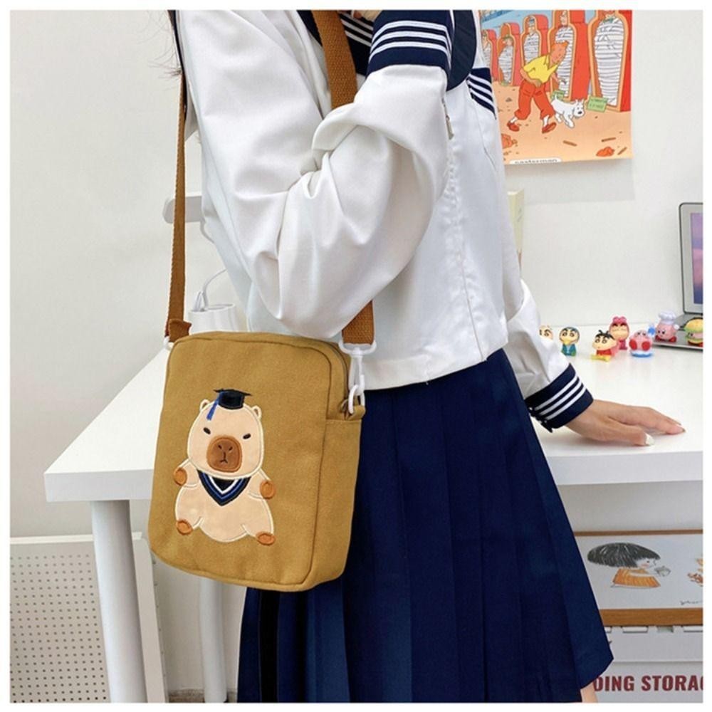 DEALSHOP กระเป๋าสะพายข้าง,กระเป๋าใส่เหรียญการ์ตูน Capybara กระเป๋าสะพาย,น่ารักน้ําหนักเบาผ้าใบซิปกระเป๋าเดินทางโทรศัพท์