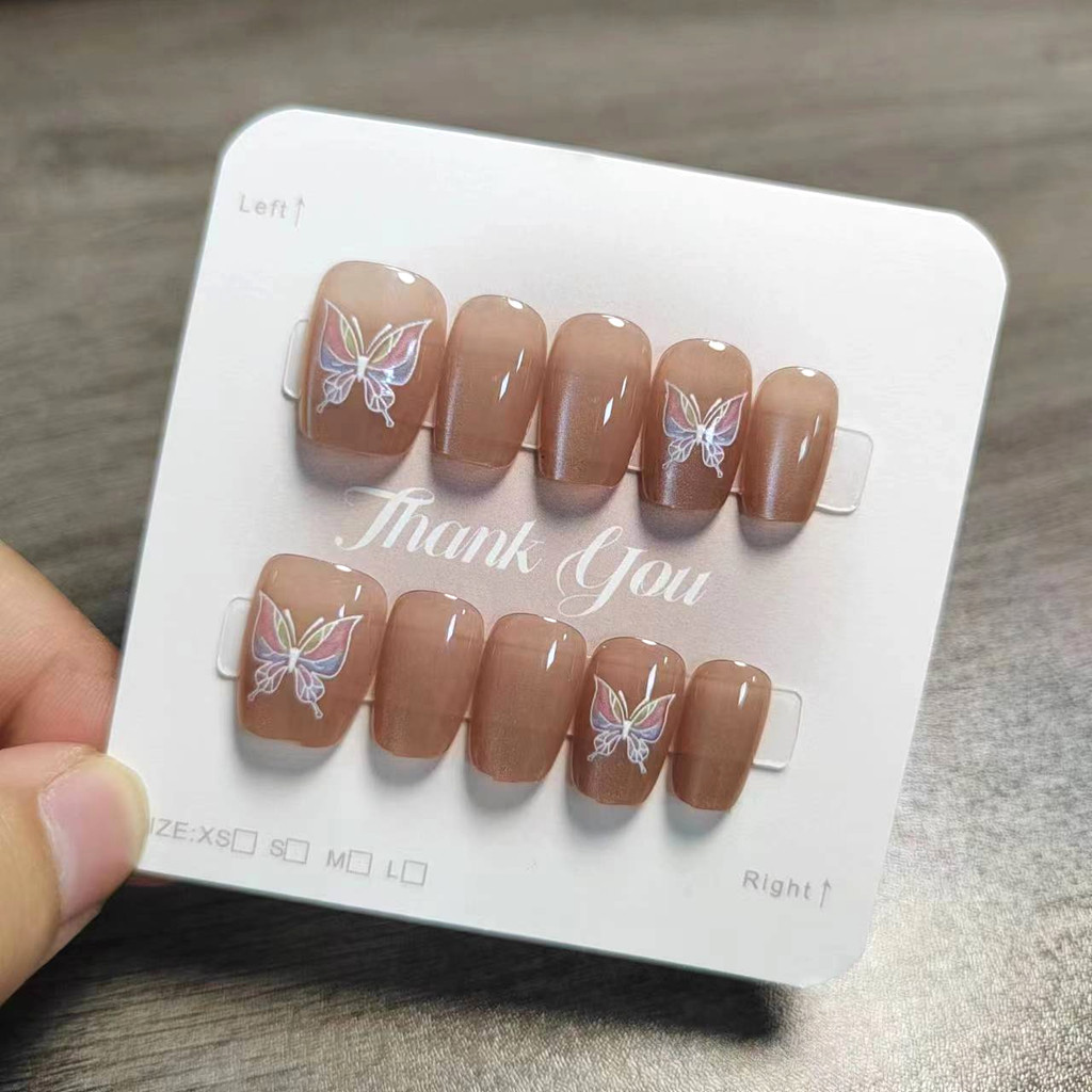 10pcs Cat Eye Handmade กดเล็บเล็บปลอมกาวสติกเกอร์ M032