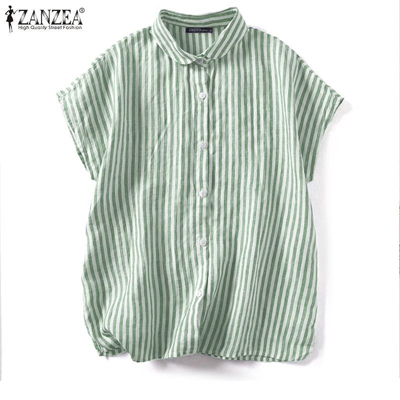 Zanzea เสื้อเชิ้ตแขนสั้นคอเหลี่ยมลําลองสไตล์เกาหลีสําหรับผู้หญิง