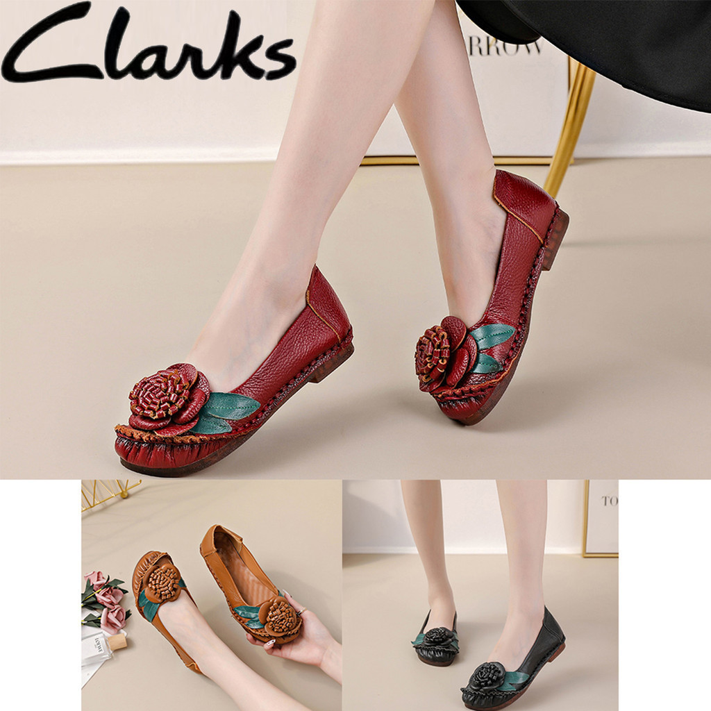 Clarks ใหม่ริบบิ้นรองเท้าผู้หญิง clarks Flats ผู้หญิงรองเท้าหนังแท้ผู้หญิง Jasmine