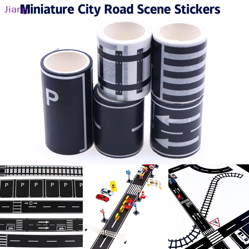 Jiang 1 ม้วน 5M 1:12 Dollhouse Road การจราจรรางรถไฟฉากเทปสติกเกอร์ Miniature ที่จอดรถฉาก Curve สติกเกอร์ตกแต่งของเล่นอุปกรณ์เสริม TH