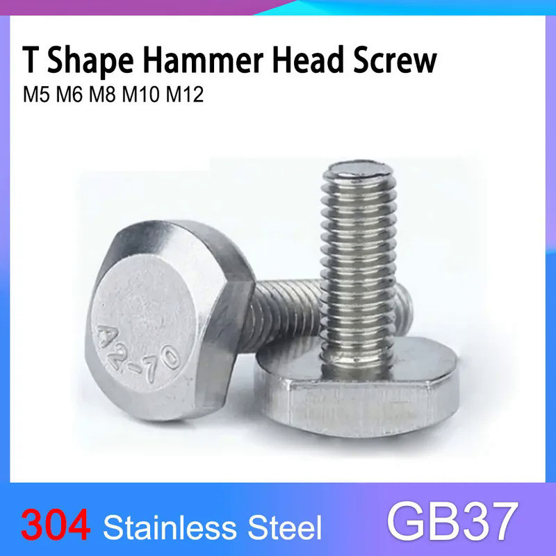 GB37 A2-70 304 Stainless Steel T Shape Type Rectangle Hammer Head Bolt Screw for T-Slot Chute Rail T