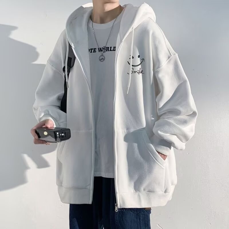 ม-8เอ็กแอล เกาหลีหน้ายิ้มเสื้อกันหนาวผู้ชายขนาดบวกเสื้อกันหนาวหมวกสบายๆหลวมหนาความร้อนเสื้อสวมหัวด้านบน - รูปที่ 2