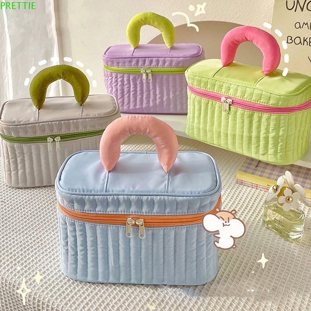 Prettie กระเป๋าเครื่องสําอางผู้หญิง Creative Vintage Nylon Square Triangle Simple Travel Toiletry Bag
