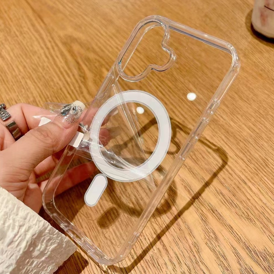 เคสโทรศัพท์มือถืออะคริลิคใส แบบแข็ง แม่เหล็ก กันกระแทก สําหรับ iPhone 16 Pro Max 15 14 13 12 11 Pro Max XR XS Max 7 8 14 15 Plus เคสไอโฟน