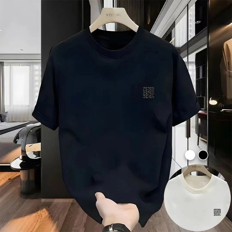 2024 ใหม่ผู้ชายS Casual Street อินเทรนด์รูปแบบพิมพ์ Plus ขนาดเสื้อยืดฤดูร้อนหลวมบางแขนสั้นรอบคอ Basic T เสื้อสําหรับชาย S-5XL สีดํา/สีขาว