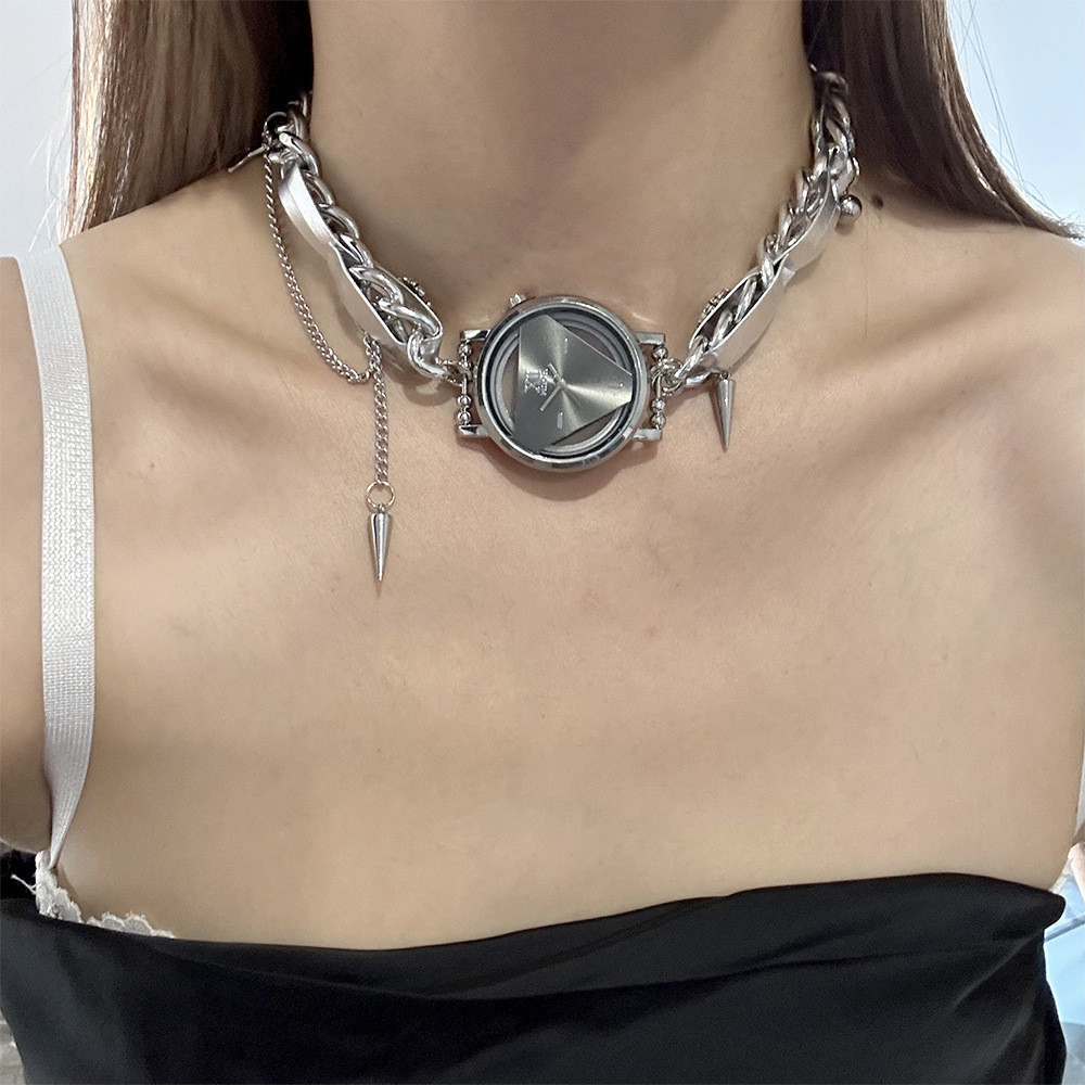 Y2k Cyberpunk choker Watch Necklace Leather Chain Braided Unique Necklace Fashion All-Match Clavicle Chain