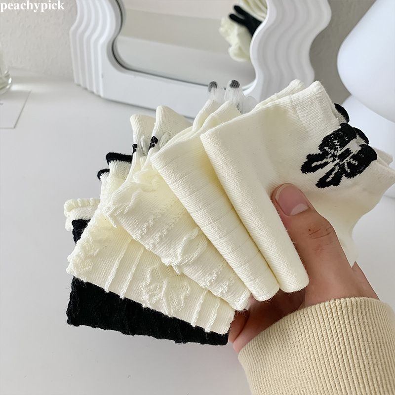 peachypickSummer Thin Short Socks Women Japanese Style White Lace Socks Short Tube Boat Socks
