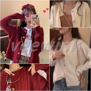 Veewink พร้อมส่งจากกรุงเทพ เสื้อสเวตเตอร์คริสต์มาส เสื้อคลุมคาร์ดิแกน สีพื้น สไตล์เกาหลี แขนยาว ผ้าถัก สีแดง
