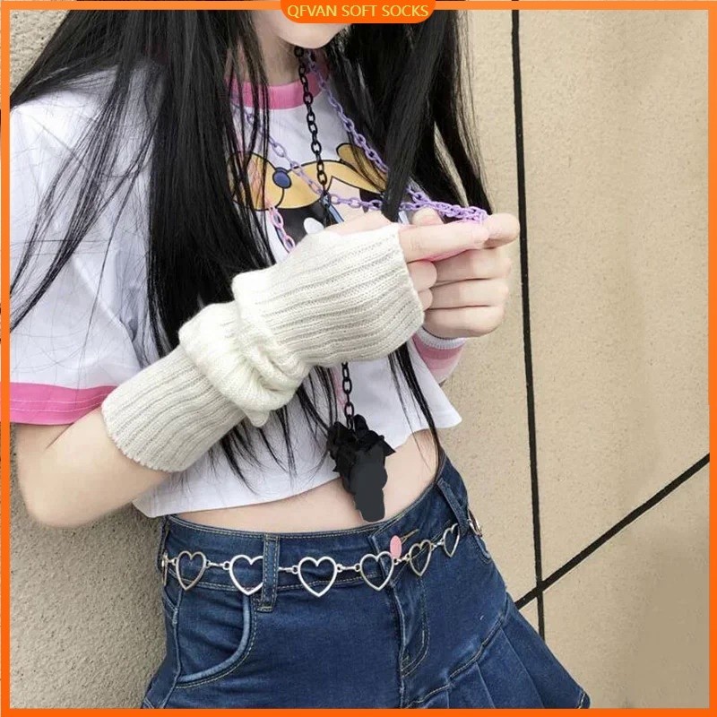 ถุงมือถักลําลอง แขนยาว เปิดนิ้ว ให้ความอบอุ่น สไตล์พังก์โกธิค แฟชั่นฤดูหนาว สําหรับเด็กผู้หญิง ราคาถูก Shopee Lazada