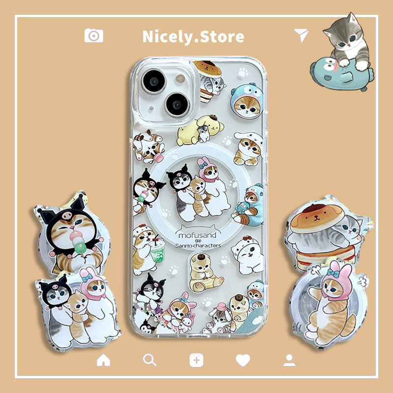การ์ตูน Sanrio Kuromi Melody Mofusand Cat Kickstand แม่เหล็กชาร์จไร้สายเคสโทรศัพท์สําหรับ iPhone 16 15 14 13 12 Pro Max 11 12Promax ปลอกแข็งกันกระแทก