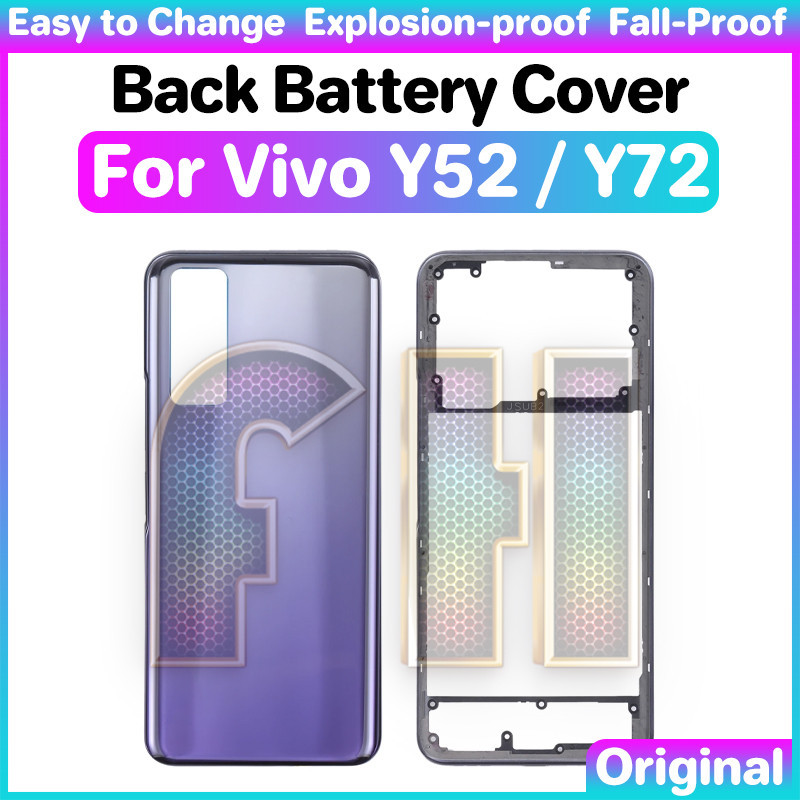 ฝาหลังฝาหลังแบตเตอรี่ LCD ด้านหน้ากรอบกลางสําหรับ vivo y52 y72 V2053 V2041 เลนส์กล้องด้านหลังประตูกรณีกล้องเลนส์ปุ่มด้านข้าง