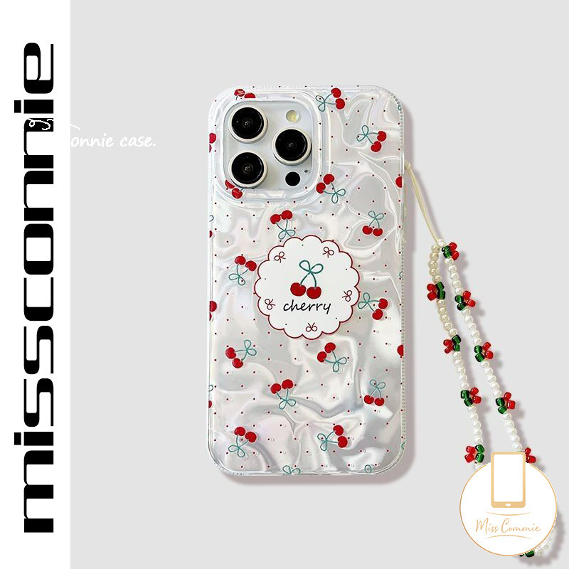 Dreamy 3Dน่ารักCherry BowknotสําหรับIPhone 11 13 15 12 14 Pro MAX XR 7Plus 7 14 8 15 Plus XS X MAX SE 2022 Creative Luxuryสร้อยข้อมือแฟชั่นReeluster Lusterนุ่ม