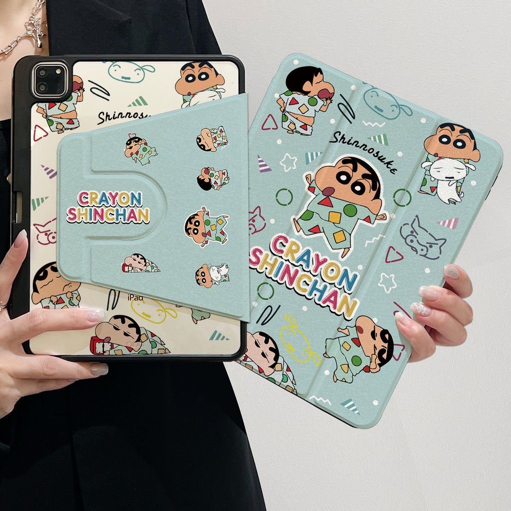 [เคส Ipad] สําหรับ iPad Gen9/Gen7/Gen8 10.2 air4/5 10.9 10.5 Air3/Pro 11 2021 อะคริลิค 360 หมุนเครยอนชินจัง Graffiti ฝาครอบป้องกัน