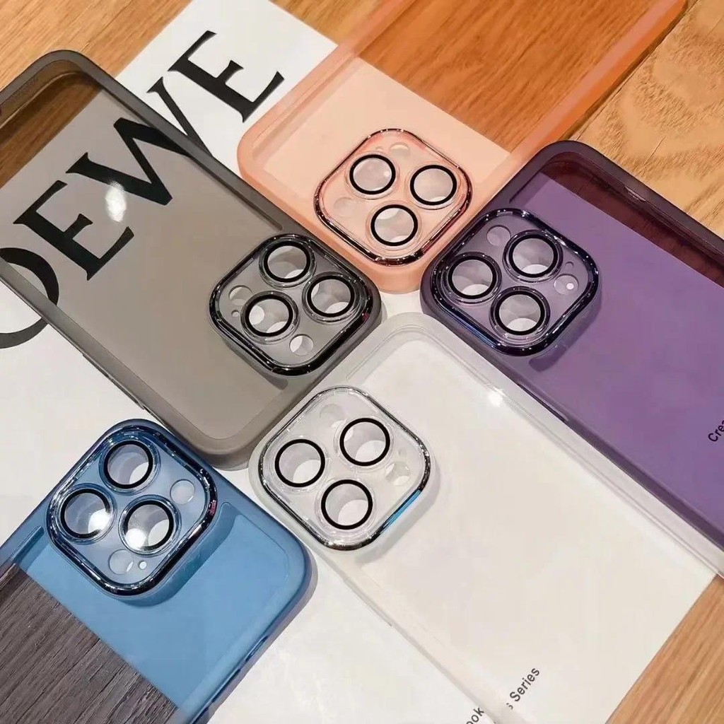 มาพร้อมกับเลนส์ฟิล์มเคสโทรศัพท์สําหรับiphone 15 14 13 12 11 Pro Max Plus Mini 5Gซิลิโคนอ่อนนุ่มโปร่งแสงบางFrostedปกหลัง