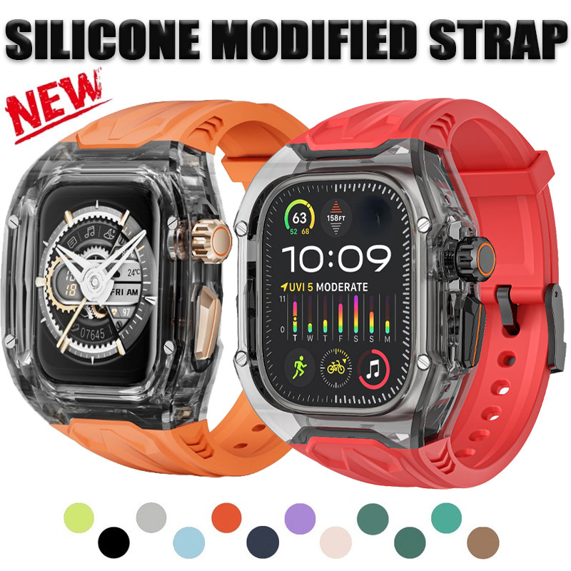 สายนาฬิกาซิลิโคนใสแบบชิ้นเดียว สําหรับ Apple Watch Series 10/11/9/8/7/6/5/4/SE ขนาด 46/49/45/41/40 มม.