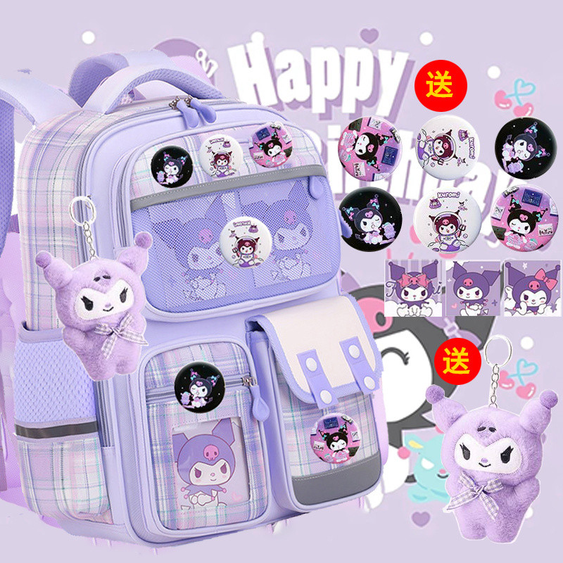 Sanrio กระเป๋านักเรียน Melody กระเป๋านักเรียนนักเรียนประถมสไตล์ใหม่หญิงความจุขนาดใหญ่ Kuromi Ridge Protection ลด Bur