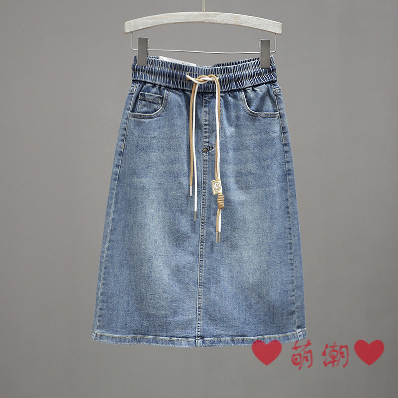 ❤น่ารัก น่ารัก อินเทรนด์❤ กระโปรงยีนส์เอวยางยืด ซิปหลัง ผ่าข้าง ไซส์ S-5XL
