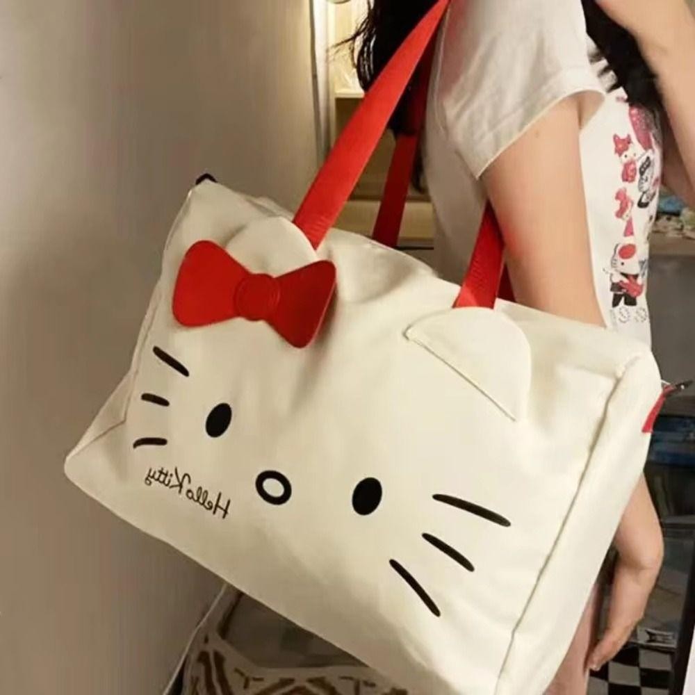Desmondri กระเป๋าเดินทาง Oversize, แบบพกพาน้ําหนักเบา Kitty Travel กระเป๋าถือ,น่ารักซิปกันน้ําเสื้อผ้า Organizer Oxford กระเป๋าเก็บผ้าหญิง