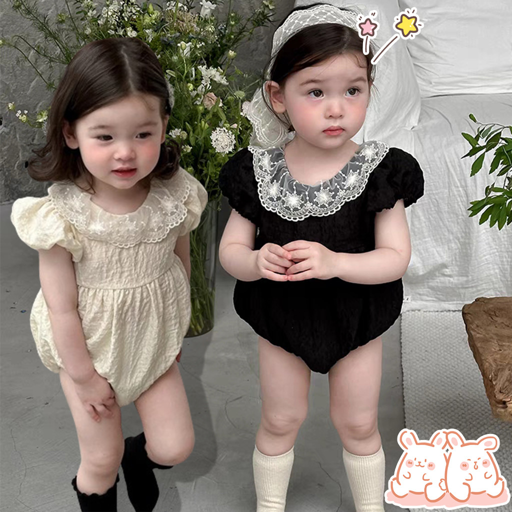อิน ฤดูร้อนทารกสาว ชุดรอมเปอร์ เด็กที่เรียบง่ายสองสีลูกไม้ตกแต่ง,นุ่มและระบายอากาศแขนสั้น ชุดจั๊มสูท ทารกแรกเกิดเสื้อผ้า0-24เด