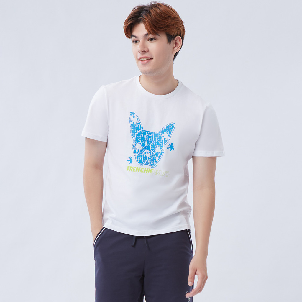 ESP เสื้อทีเชิ้ตลายเฟรนช์ชี่ อีซี่ ผู้ชาย สีขาว | Crew Neck Frenchie Eazy Tee Shirt | 03995