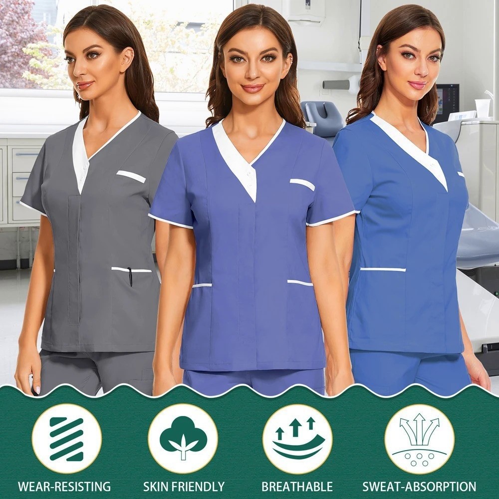 Niaahinn Scrub Suit Top onlyFashion Women Men Unisex Elastic Wrinkle Resistance Breathable Scrub Sui