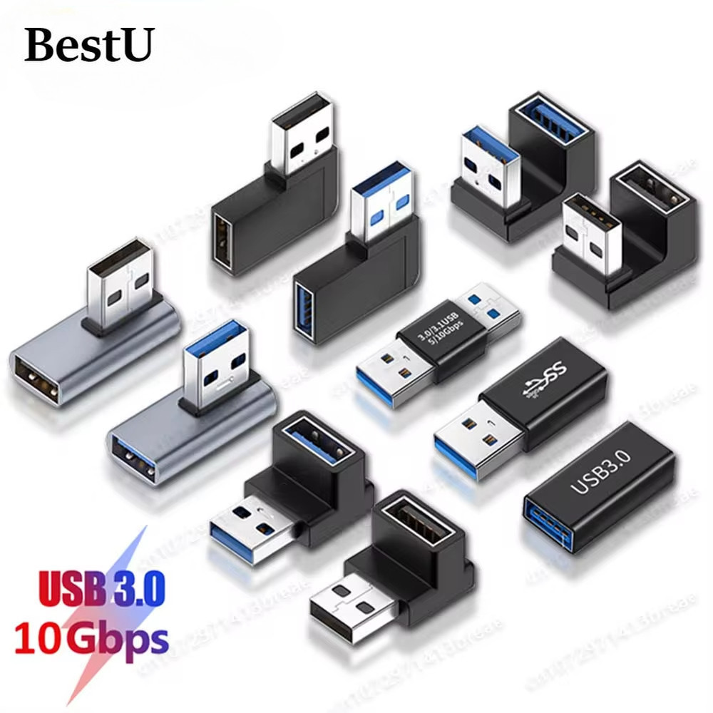 อะแดปเตอร์ ยูเอสบี แนวตั้ง 90 องศามุมขวา 10Gbps ชายกับหญิงเชื่อมต่อขยายลงอะแดปเตอร์แปลงมุม