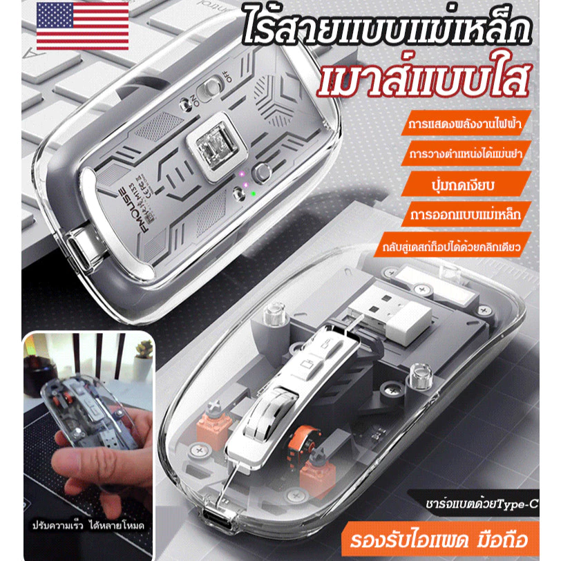 เมาส์ไร้สาย โปร่งใส 2.4G Trimode