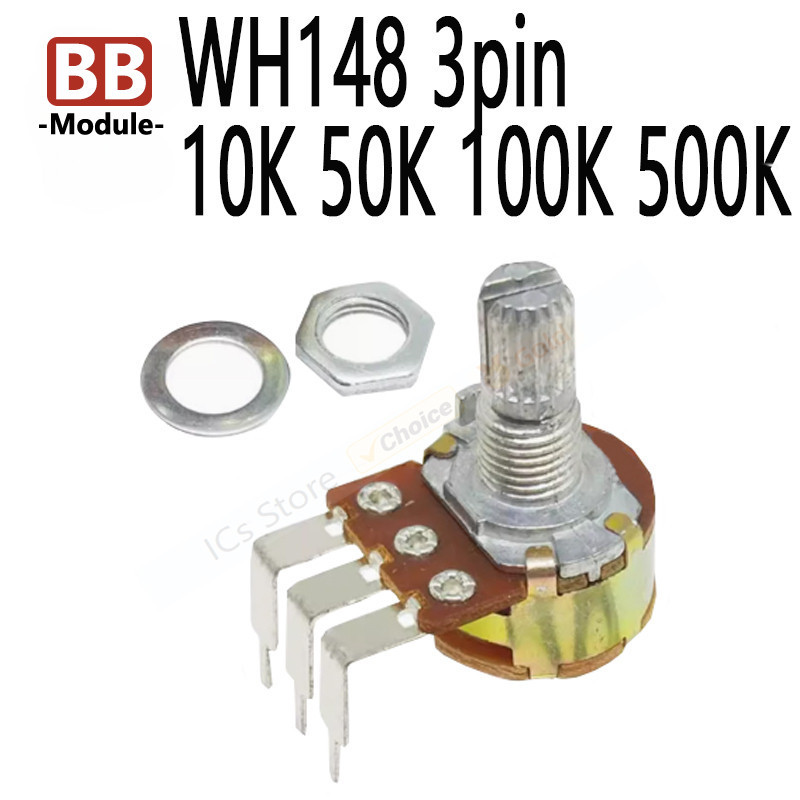 พร้อมสวิตซ์ 15MM Bend foot B5K B10K B100K B500K Potentiomete WH148 3pin 5K 10K 50K 100K 500K