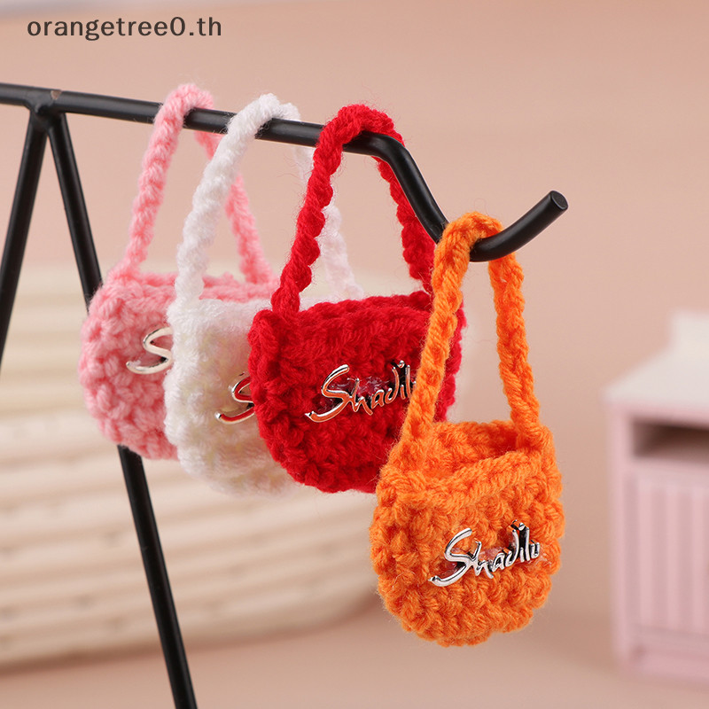 หรือ 1:12 Mini กระเป๋าสะพายทอน่ารัก Knitg กระเป๋าขนสัตว์ Crossbody กระเป๋าตุ๊กตาตุ๊กตาของเล่นอุปกรณ์