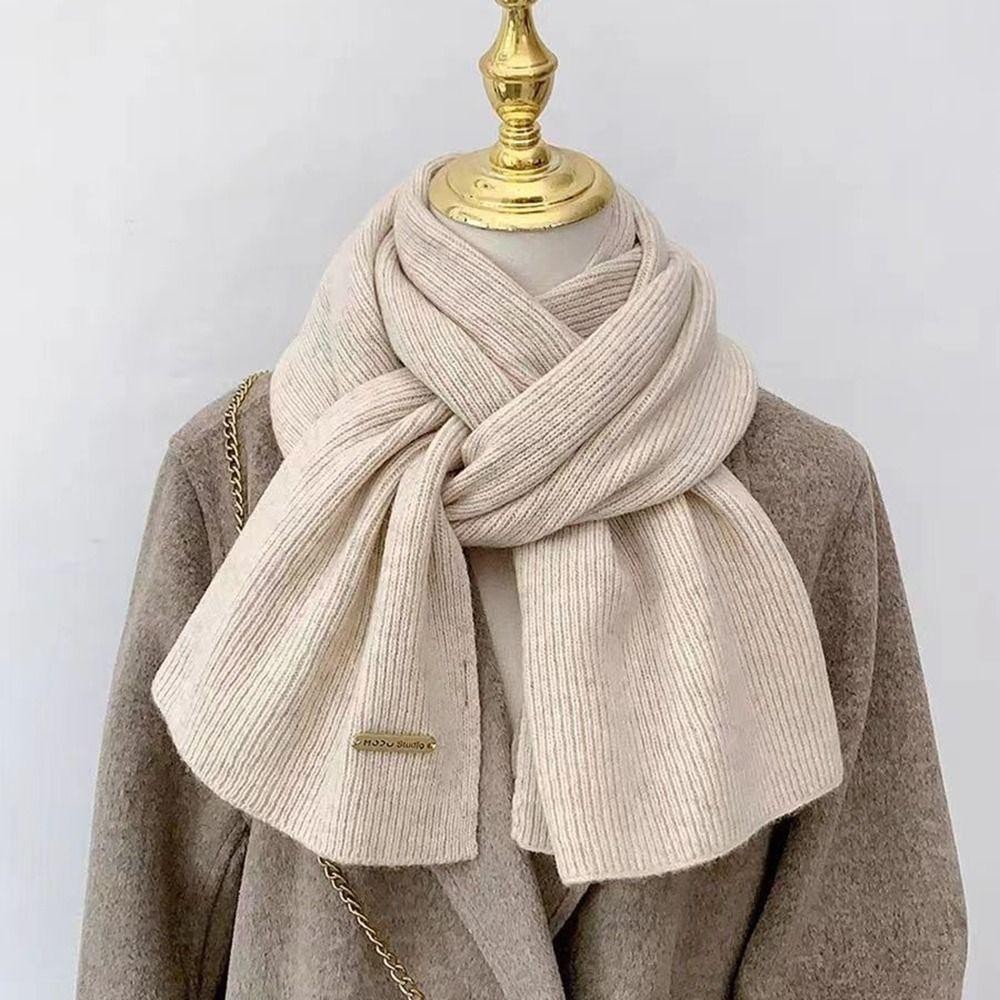 ผ้าพันคอลายถักด้วยสีเรียบหรูหรา พร้อมผ้าคลุมไหล่ อุ่นสบายสำหรับคอกลางฤดูหนาว - รูปที่ 5