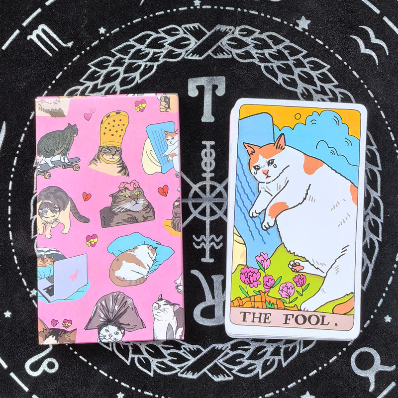 Cat Meme Tarot Deck 22 Cat Meme Tarot Deck ภาษาอังกฤษการ์ดเกมกระดานที่กําหนดเอง