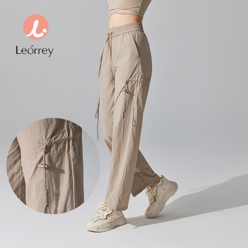 Leorrey-กางเกงโยคะเอวสูงปีนเขากลางแจ้งกางเกงกีฬากางเกงขากว้าง ป้องกันลม