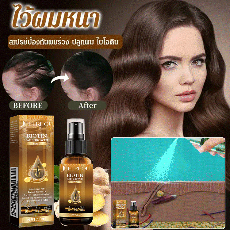 JUELREOU สเปรย์ซ่อมแซมผมหนาแน่น ฟื้นฟูเส้นผม ส่งเสริมการเจริญเติบโตของเส้นผม สเปรย์บำรุงเส้นผม ไม่ระคายเคือง ไม่เป็นอันตรายต่อเส้นผม