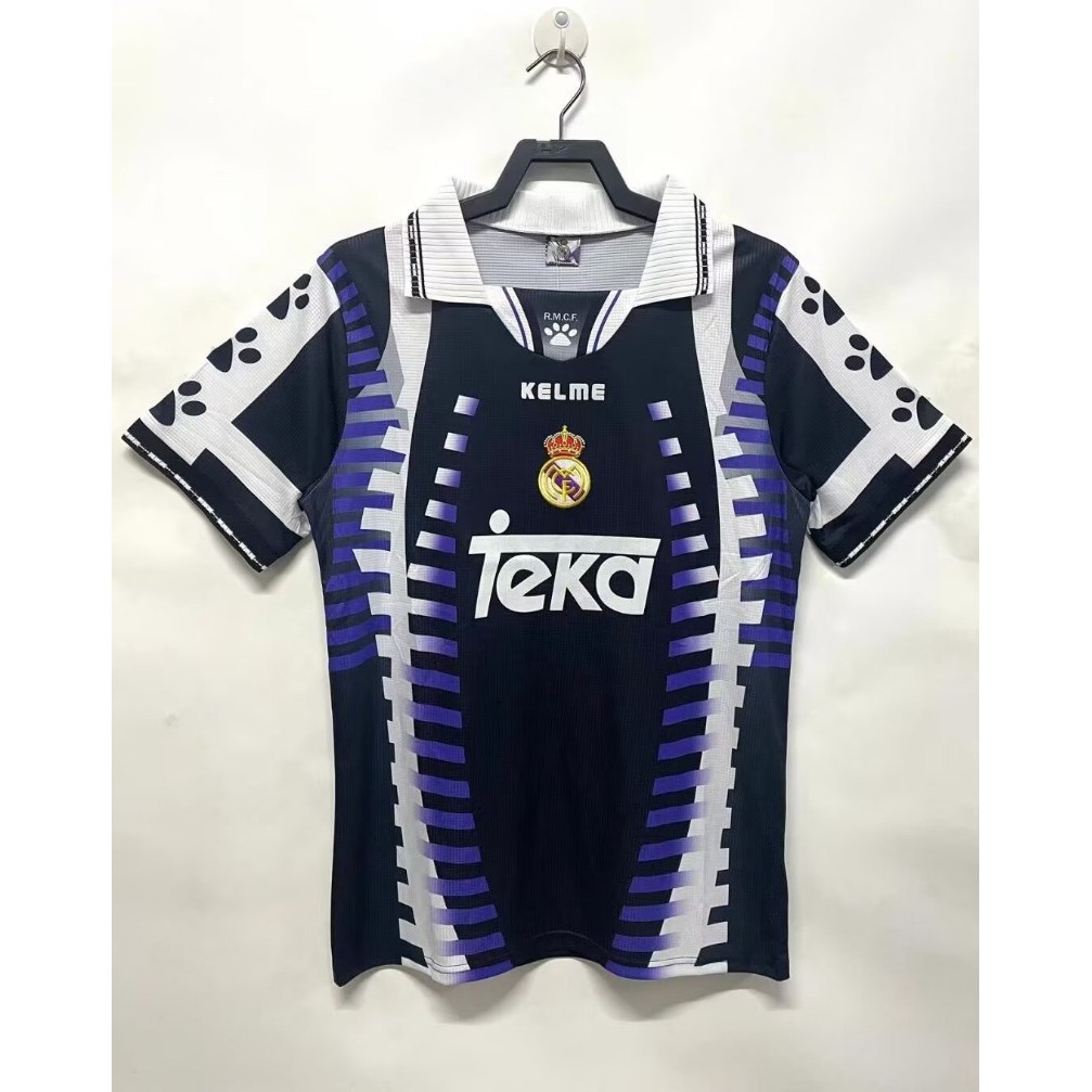 1997/98 Real Madrid Second Guest Retro Soccer Jersey S-XXL Outdoor Soccer Quick Dry Short Sleeve Jer