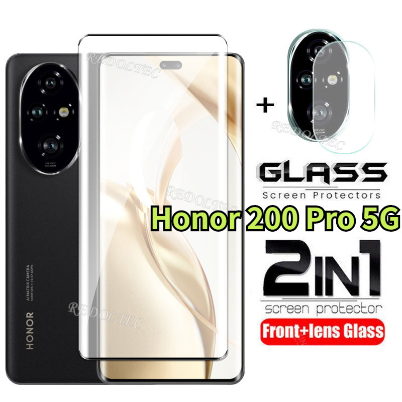 2 in 1 Honor 200 Pro 5G ป้องกันหน้าจอ + เลนส์ป้องกันคลุมทั้งหมด Honor 200Pro Honor200 Pro 5G ฟิล์มกระจกนิรภัยป้องกันกล้อง Flim ป้องกัน
