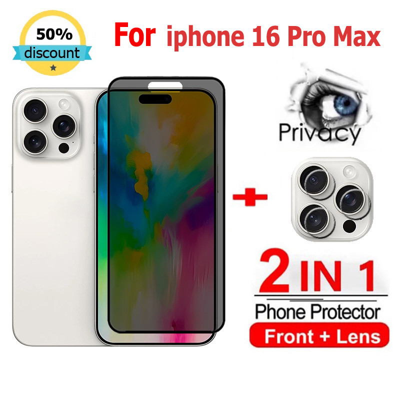 2 in 1 ฟิล์ม Iphone 16 Pro Max ฟิล์มกระจกนิรภัยกันรอยหน้าจอ กันแอบมอง เพื่อความเป็นส่วนตัว สําหรับ i