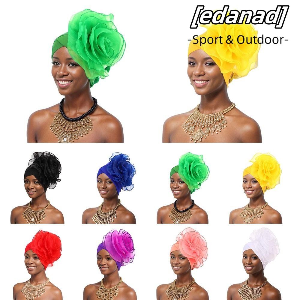 Edanad Head Wraps, แอฟริกัน Lady สีทึบ Turban หมวก, Elegant Headwear ดอกไม้ขนาดใหญ่ Party Headpiece หมวกหมวกผู้หญิง