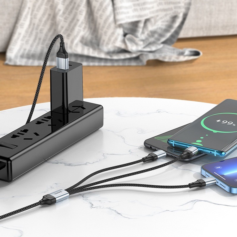 HOCO X102 สายชาร์จ 3 หัว 3in1 Micro + Type-C + iOS จ่ายไฟ 2.4a / iOS 2.4A / สายชาร์จเร็ว PD 27W  ยาว 1 เมตร สายชาร์จ hc1 ราคา ถูกที่สุด ดีลบีเคเค แกลเลอรีภาพที่ 7