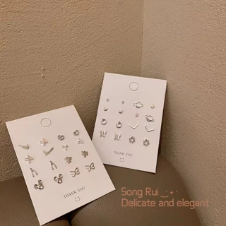 ส่งสุ่ม S925 ต่างหูชุบเงินหู Studs PIercing เครื่องประดับอุปกรณ์เสริม