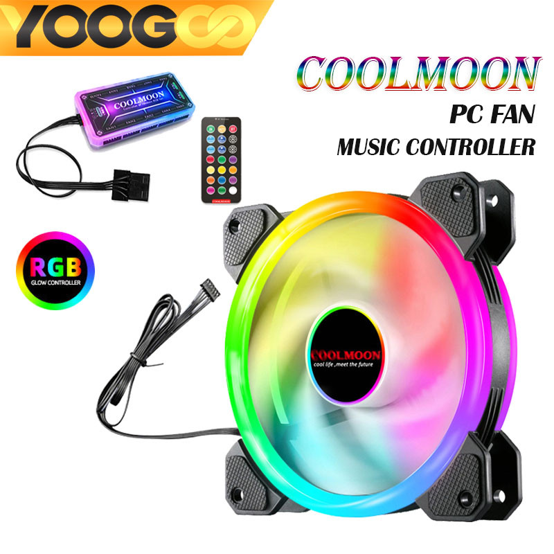 Coolmoon พัดลมคอมพิวเตอร์ พัดลมเคสPC พัดลมระบายความร้อนประสิทธิภาพสูง ตัวควบคุมเพลง 12cm ARGB Light Strip ควบคุมไฟด้วยรี