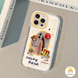 ลายจุดสีน่ารัก M เมล็ดช็อกโกแลต กระจกแต่งหน้า เคสIPhone 16 15 17 11 13 14 12 Pro Max XR XS X Max 8 15 14 Plus SE 2020