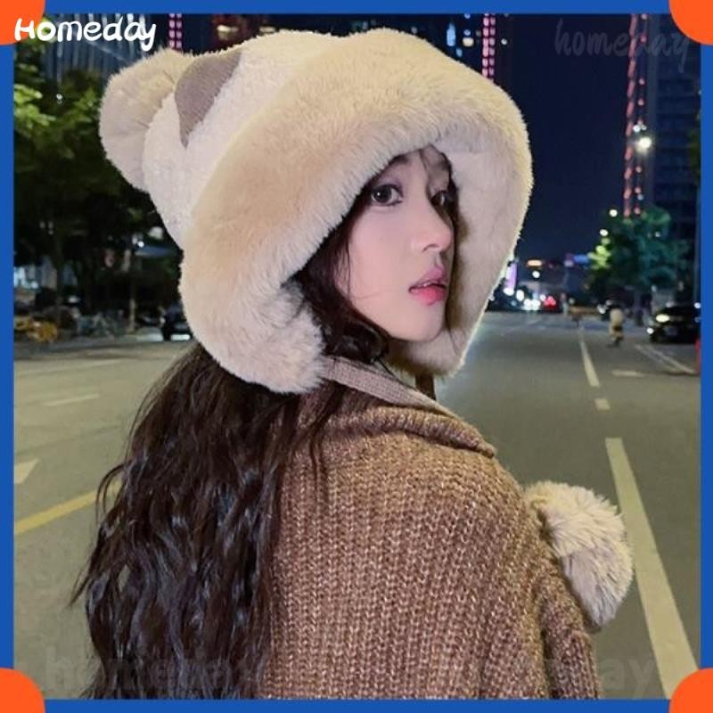 ฤดูใบไม้ร่วงและฤดูหนาวบวกกํามะหยี่หนาขนสัตว์ถักหมวกอบอุ่นตุ๊กตาหมวกหมวกนุ่ม Beanies หมวกสาวอุ่นสุภาพสตรีหมวกลําลอง