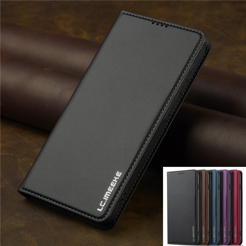 ปลอกหรูหราสําหรับ Redmi Note 13 12 11 Pro 11s สีดํา Flip Stand กระเป๋าสตางค์หนังฝาครอบ